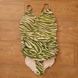 133. Anne Cole one piece swimsuit. Green & white. Size 10. NWT